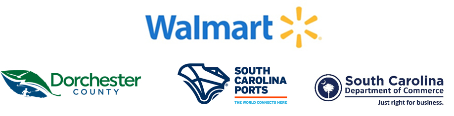 Walmart announcement logo with Dorchester County, SC Ports and SC Commerce