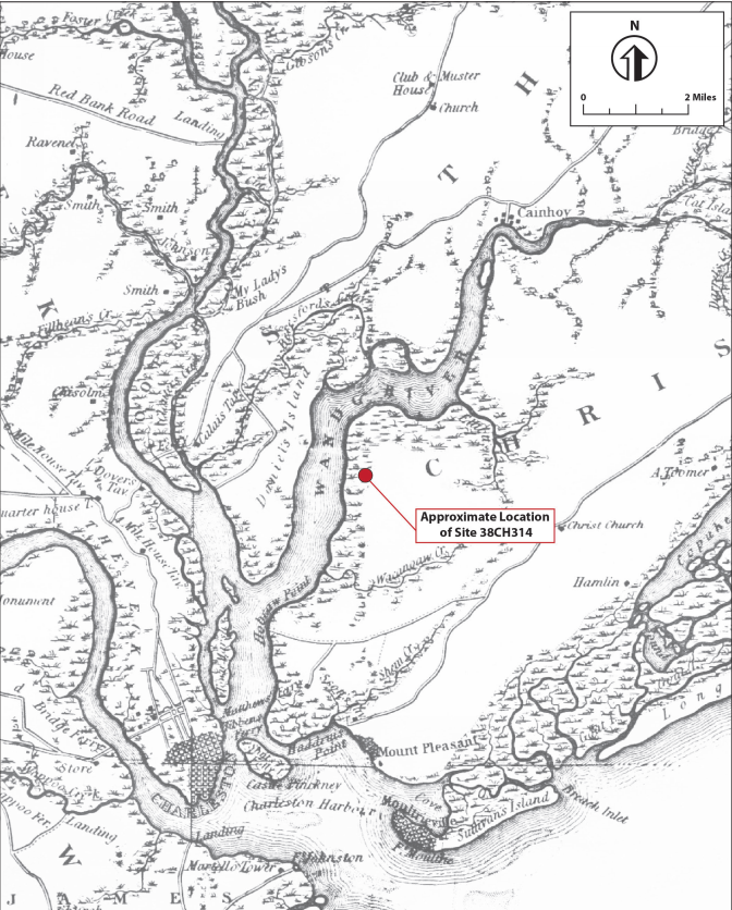 Approximate location of Bermuda Plantation archaeological site.