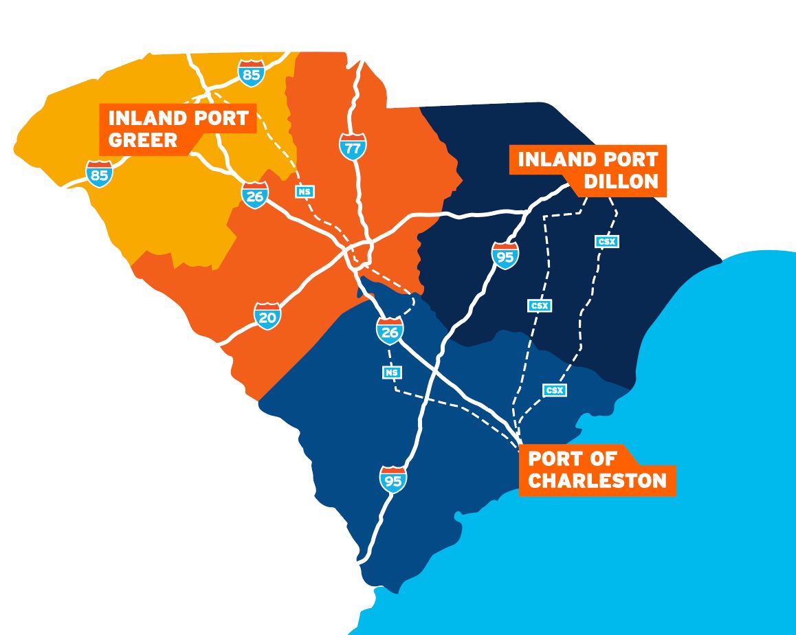 interstate highway and rail map - SC Ports Authority